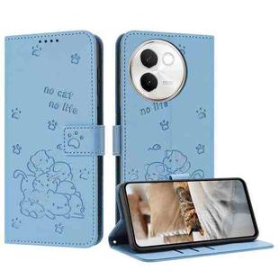 For vivo V30e 5G / V40 Lite 5G Embossed Kitten Phone Leather Case with Lanyard(Blue)