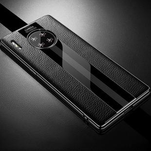 For Huawei Mate 30 Pro First Layer Cowhide + Glass Back Protective Case(Black)