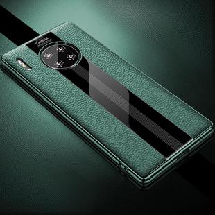 For Huawei Mate 30 Pro First Layer Cowhide + Glass Back Protective Case(Green)