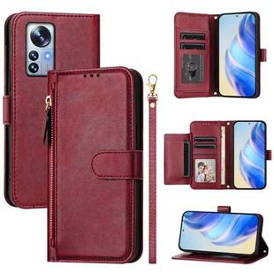 For Xiaomi 12 Pro / 12S Pro Multi-Card Slots Zipper Wallet Leather Phone Case(Dark Red)