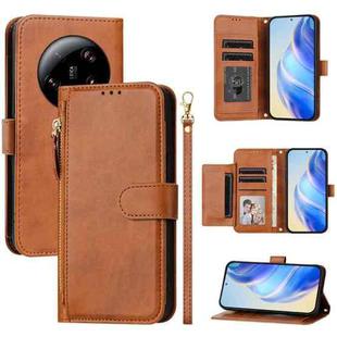 For Xiaomi 13 Ultra Multi-Card Slots Zipper Wallet Leather Phone Case(Brown)