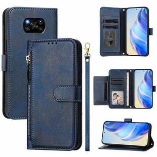 For Xiaomi Poco X3 Pro Multi-Card Slots Zipper Wallet Leather Phone Case(Blue)