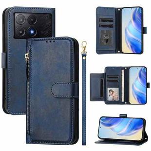 For Xiaomi Poco X6 Pro / Redmi K70E Multi-Card Slots Zipper Wallet Leather Phone Case(Blue)