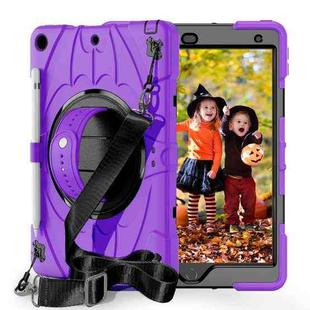 For iPad 10.2 2021 / 2020 / 2019 Bat Hand Grip Turntable Stand Tablet Case(Purple Black)