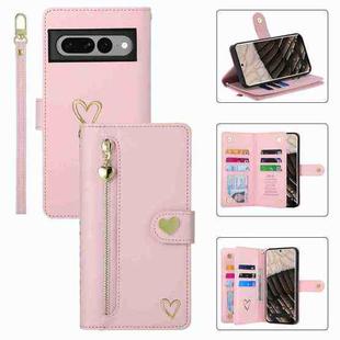 For Google Pixel 7 Pro POLA Love Multi-Card Slots Zipper Wallet Leather Phone Case(Pink)