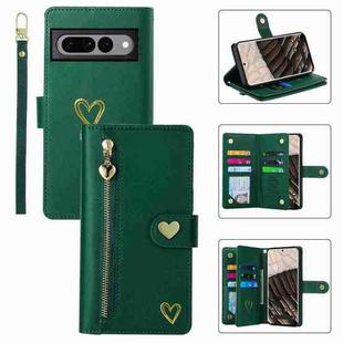 For Google Pixel 7 Pro POLA Love Multi-Card Slots Zipper Wallet Leather Phone Case(Dark Green)