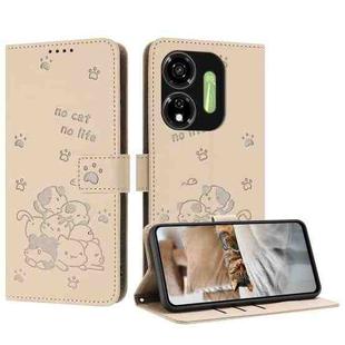 For itel P55 5G / P661N Embossed Kitten Phone Leather Case with Lanyard(Beige)