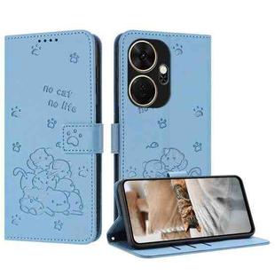 For itel P55+ Embossed Kitten Phone Leather Case with Lanyard(Blue)