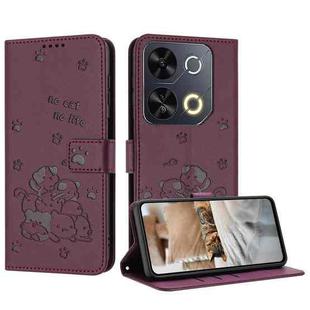 For itel P65 4G / P671L Embossed Kitten Phone Leather Case with Lanyard(Wine Red)