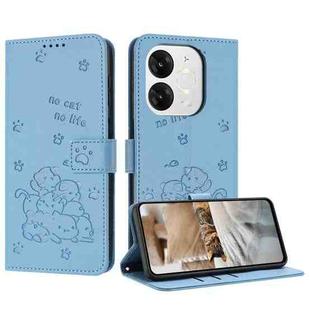 For itel A80 Embossed Kitten Phone Leather Case with Lanyard(Blue)