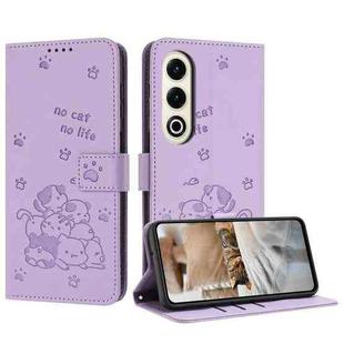 For itel S25 Embossed Kitten Phone Leather Case with Lanyard(Purple)