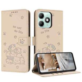 For itel A90 Embossed Kitten Phone Leather Case with Lanyard(Beige)