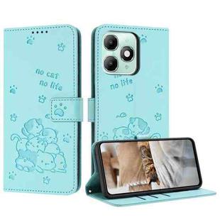 For itel A90 Embossed Kitten Phone Leather Case with Lanyard(Mint Green)