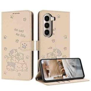 For itel A95 5G Embossed Kitten Phone Leather Case with Lanyard(Beige)