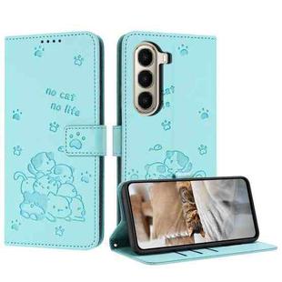 For itel A95 5G Embossed Kitten Phone Leather Case with Lanyard(Mint Green)