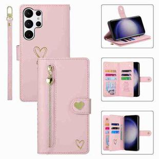 For Samsung Galaxy S23 Ultra 5G POLA Love Multi-Card Slots Zipper Wallet Leather Phone Case(Pink)