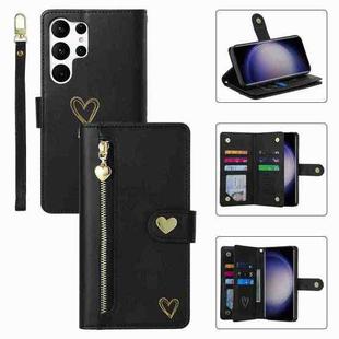 For Samsung Galaxy S23 Ultra 5G POLA Love Multi-Card Slots Zipper Wallet Leather Phone Case(Black)