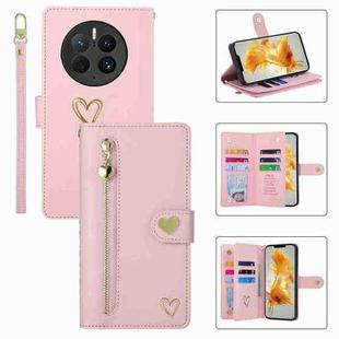 For Huawei Mate 50 Pro POLA Love Multi-Card Slots Zipper Wallet Leather Phone Case(Pink)