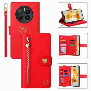 For Huawei Mate 50 Pro POLA Love Multi-Card Slots Zipper Wallet Leather Phone Case(Red)