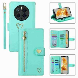 For Huawei Mate 50 Pro POLA Love Multi-Card Slots Zipper Wallet Leather Phone Case(Light Green)