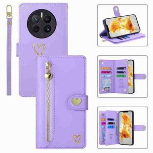 For Huawei Mate 50 Pro POLA Love Multi-Card Slots Zipper Wallet Leather Phone Case(Purple)