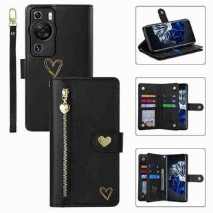 For Huawei P60 Pro POLA Love Multi-Card Slots Zipper Wallet Leather Phone Case(Black)