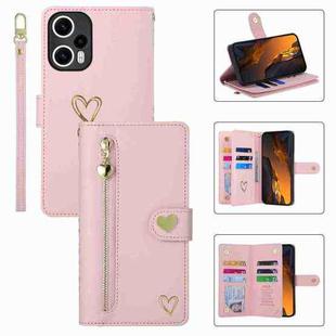 For Xiaomi Poco F5 POLA Love Multi-Card Slots Zipper Wallet Leather Phone Case(Pink)