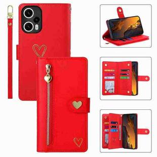 For Xiaomi Poco F5 POLA Love Multi-Card Slots Zipper Wallet Leather Phone Case(Red)