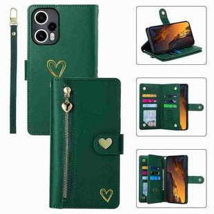 For Xiaomi Poco F5 POLA Love Multi-Card Slots Zipper Wallet Leather Phone Case(Dark Green)