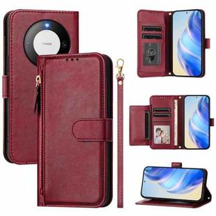 For Huawei Mate 60 Multi-Card Slots Zipper Wallet Leather Phone Case(Dark Red)