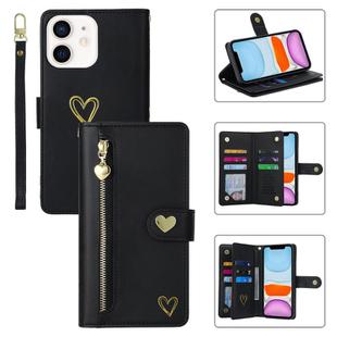 For iPhone 11 POLA Love Multi-Card Slots Zipper Wallet Leather Phone Case(Black)