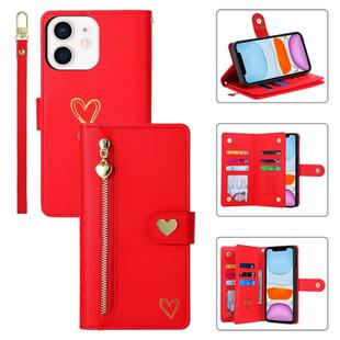 For iPhone 11 POLA Love Multi-Card Slots Zipper Wallet Leather Phone Case(Red)