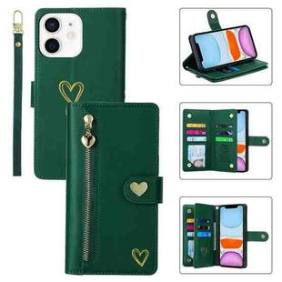 For iPhone 11 POLA Love Multi-Card Slots Zipper Wallet Leather Phone Case(Dark Green)