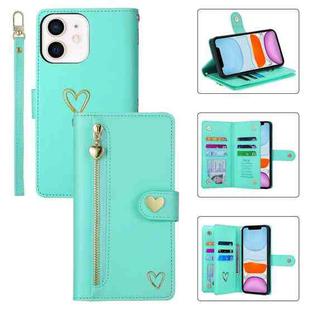 For iPhone 11 POLA Love Multi-Card Slots Zipper Wallet Leather Phone Case(Light Green)