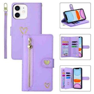 For iPhone 11 POLA Love Multi-Card Slots Zipper Wallet Leather Phone Case(Purple)