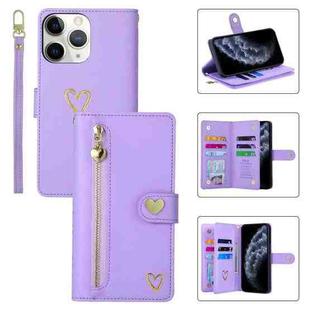 For iPhone 11 Pro POLA Love Multi-Card Slots Zipper Wallet Leather Phone Case(Purple)