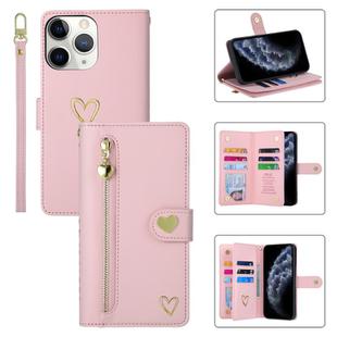 For iPhone 11 Pro Max POLA Love Multi-Card Slots Zipper Wallet Leather Phone Case(Pink)