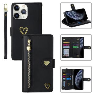 For iPhone 11 Pro Max POLA Love Multi-Card Slots Zipper Wallet Leather Phone Case(Black)