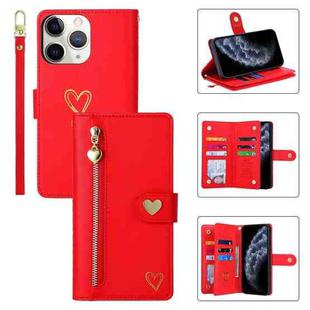 For iPhone 11 Pro Max POLA Love Multi-Card Slots Zipper Wallet Leather Phone Case(Red)