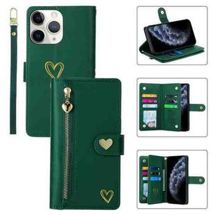 For iPhone 11 Pro Max POLA Love Multi-Card Slots Zipper Wallet Leather Phone Case(Dark Green)