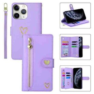 For iPhone 11 Pro Max POLA Love Multi-Card Slots Zipper Wallet Leather Phone Case(Purple)