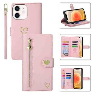 For iPhone 12 POLA Love Multi-Card Slots Zipper Wallet Leather Phone Case(Pink)