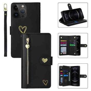 For iPhone 12 Pro POLA Love Multi-Card Slots Zipper Wallet Leather Phone Case(Black)