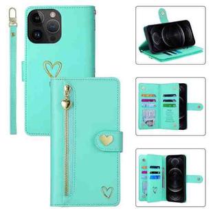 For iPhone 12 Pro POLA Love Multi-Card Slots Zipper Wallet Leather Phone Case(Light Green)