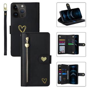 For iPhone 12 Pro Max POLA Love Multi-Card Slots Zipper Wallet Leather Phone Case(Black)