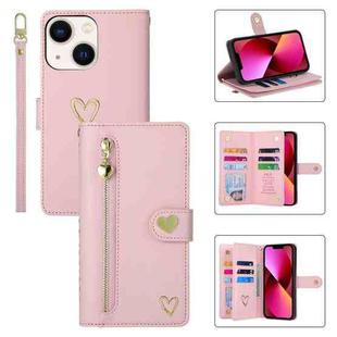 For iPhone 13 POLA Love Multi-Card Slots Zipper Wallet Leather Phone Case(Pink)