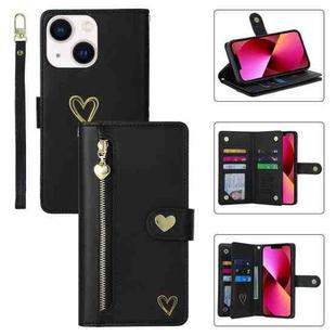 For iPhone 13 POLA Love Multi-Card Slots Zipper Wallet Leather Phone Case(Black)