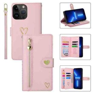 For iPhone 13 Pro POLA Love Multi-Card Slots Zipper Wallet Leather Phone Case(Pink)