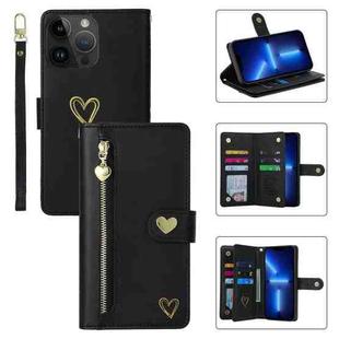 For iPhone 13 Pro POLA Love Multi-Card Slots Zipper Wallet Leather Phone Case(Black)