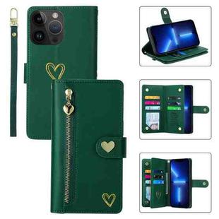 For iPhone 13 Pro POLA Love Multi-Card Slots Zipper Wallet Leather Phone Case(Dark Green)